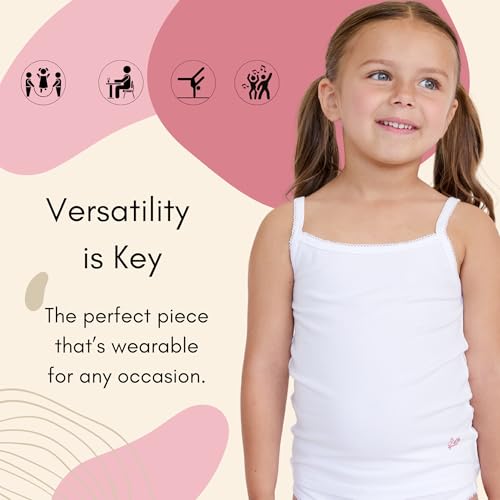 Image of Feathers Girls Solid White Snug Fit Tagless Cami Vest - 100% Cotton Super Soft Undershirts (3 /Pack)