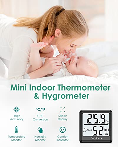 Hoyiours Digital Hygrometer Indoor Thermometer For Home, 3 Pack Mini Humidity Meter Room Thermometer With 3S Fast Refresh Accurate Sensor Temperature Humidity Monitor For Desk, Office, Bedroom, Black #TOP3
