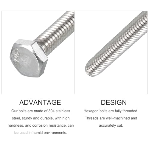 Image of METALLIXITY Hex Head Bolts (1 /4-20 x 3-1 /2 inch) 15Pcs, 304 Stainless Steel 18-8, Fully Threaded, External Hex Drive, Plain Finish, Hex Head Screw Bolt, Silver