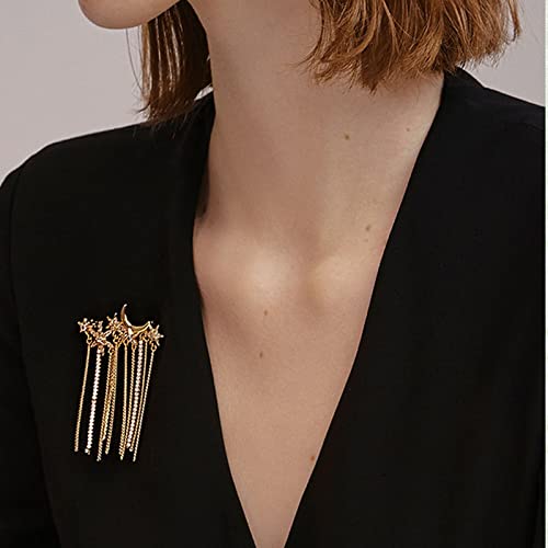 Brosche Damenmode Elegante Accessoires Sterne Mond Inlaid Kristall Lange Quaste Brosche Luxus Hochzeit Bankett Brosche Schmuck Bekleidung Party Stylisches Zubehör