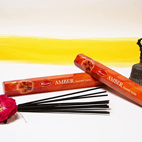 Aro Vatika Amber Perfumed Hexa 6 Pack Natural Masala Incense Sticks | Hand Rolled Agarbatti | Best For Home Fragrance & Prayer | Low Smoke | Burn Time- Approx 40 Mins (Total- 120 Sticks) #TOP1
