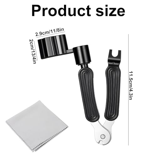 3-in-1 Guitar String Winder Cutter, Professional Bridge Pin Puller Acoustic and Electric Guitar Tool Kit with Polishing Cloth for Easy String Changing, Maintenance and Repair