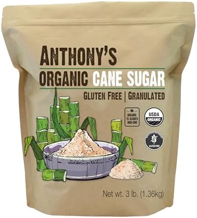 Anthony's Organic Cane Sugar, 3 lb, Granulated, Gluten Free & Non GMO