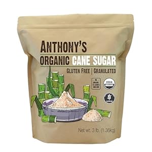 Anthony’s Organic Cane Sugar, 3 lb, Granulated, Gluten Free & Non GMO