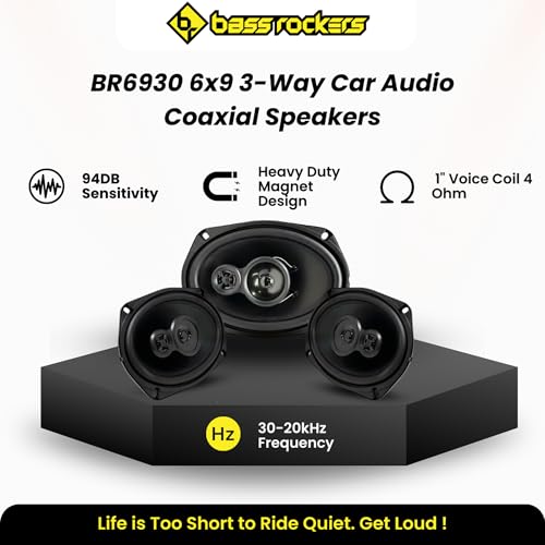 Bass Rockers BR6930 6x9 3-Way Car Audio Coaxial Speakers | 650 Watts High Level Car Boat ATV UTV RV Truck Speakers Pair | 1\" Voice Coil 4 Ohm, 30-20kHz Frequency, 94dB | Heavy Duty Magnet Design - Thumbnail 4