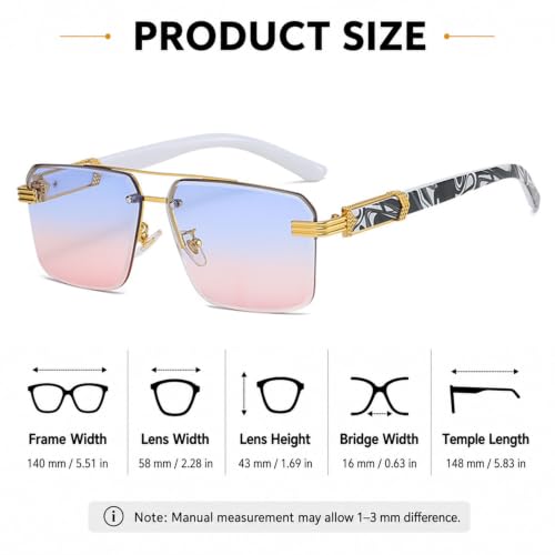 Image of Aviator Sunglasses for Men Women Half Frame Vintage Shades UV400