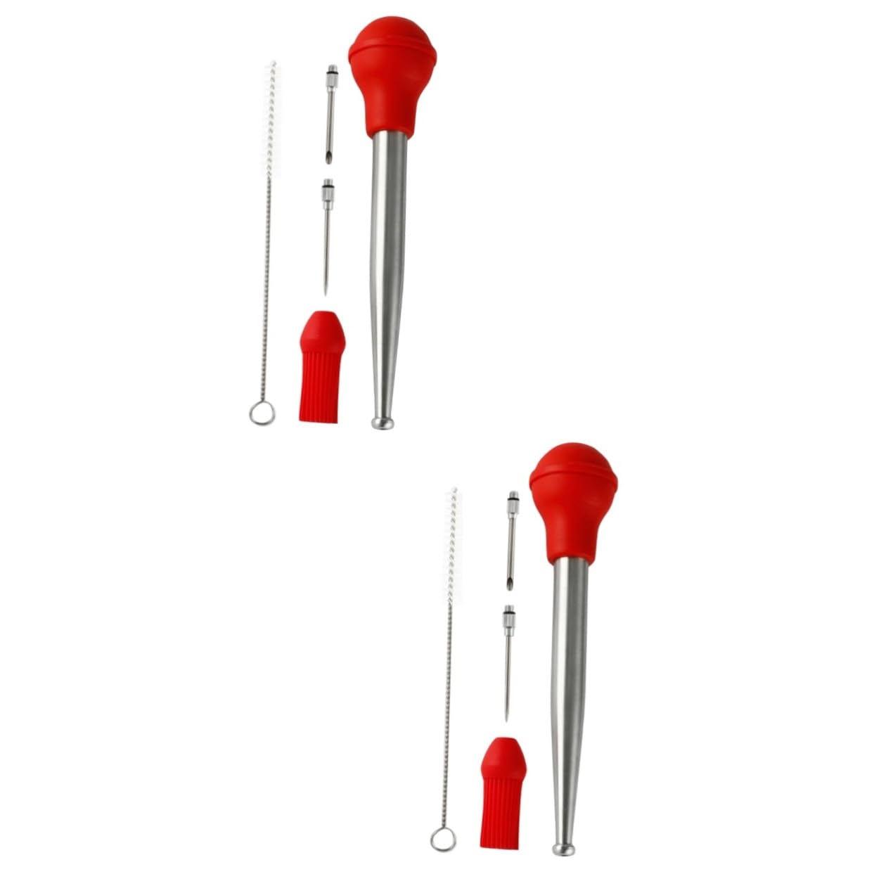 CIYODO 2 Sets Large Turkey Baster Meat Flavor Injector Cooking Stainless Steel Silicone Tip Portable Easy to Use