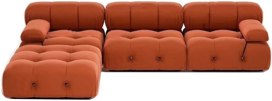 Moderns Velvet Cushioned Combination Sofa - Beige/Orange(E)