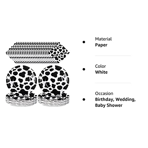 Spakon Cow Print Birthday Party Supplies Cow Plates 7 Inch And Napkins 5 Inch, Cow Theme Party Supplies Farm Animal Barn Party Supplies For Cow Theme Birthday Party Decorations(160 Pieces), White #TOP7
