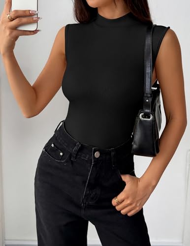 Zeagoo Womens Sleeveless Mock Turtleneck Tank Tops Slim Fit Stretch Ribbed Tops Casual Basic Layering Shirts 20253