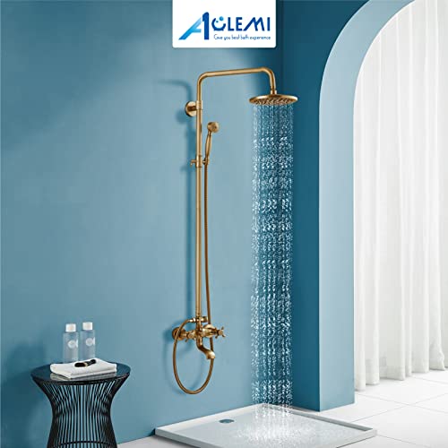 Aolemi Antique Brass Tub Shower Faucet 8 Inch Shower Head Vintage Shower Fixture Set Mixer Handheld Spray Triple Function Shower Combo #TOP7
