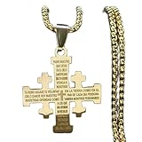 BDSHGRDH pendentifs pour Femmes， Collar con Cruz de Jerusalén y la Oración del Señor, Colgante religioso Cristiano Chapado en Acero de Titanio, joyería católica(Gold)