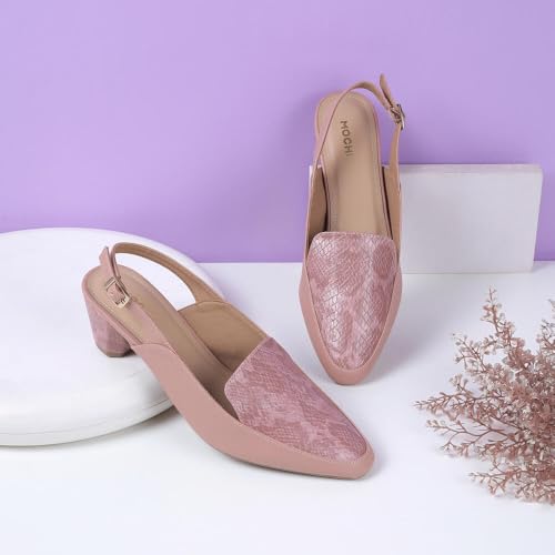 Image of Mochi Women Synthetic Leather Claasic Block Heel Backstrap Sandal