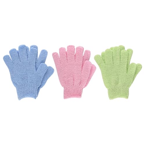 3 Pares De Guante Exfoliante Corporal, Manoplas Baño, Guantes Exfoliantes Doble Cara, Accesorios De Baño, Exfoliantes De Cinco Dedos Para Mujeres Ducha Spa Masaje - Verde, Azul, Rosa