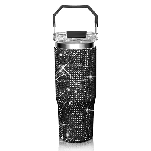 30oz Bling Rhinestone Tumbler with Top Handle and Lid, Glitter Water Bottle by HWISDMIG - Used condition - US$29.78