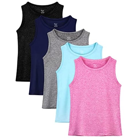 Poroka 5 Packs Girls Active Dry Fit Athletic Tank Top Performance Tech Sleeveless Shirts for Running Exercise Yoga Cover