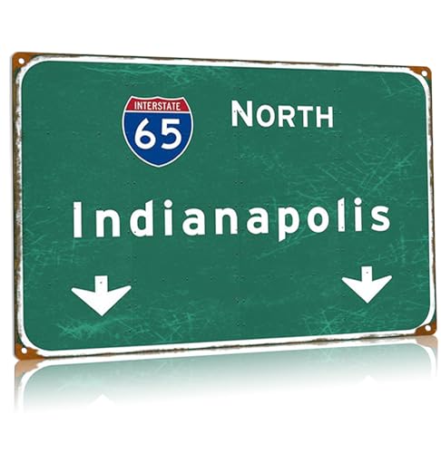 Vintage Highway Road Signs North Indianapolis Metal Tin Signs Interstate 65 Directional Signs Airport Garage Living Room Farmhouse Wall Decor 8x12 Inches