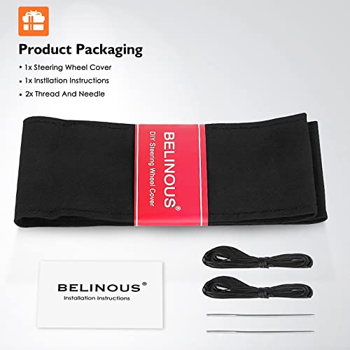 Belinous Suede Steering Wheel Leather Wrap (Size M4, Black) #TOP4