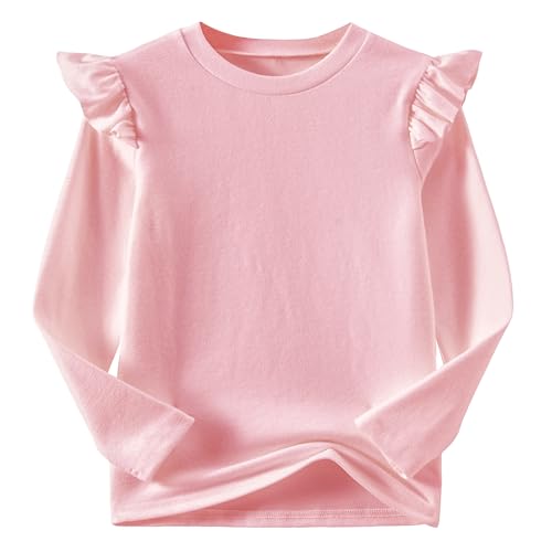 Niyage Girls Cotton Long Sleeve T-Shirt Toddler Comfort Soft Thick Basic Crewneck Tee Tops with Ruffles Trim