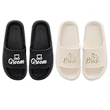 Brosash Bride & Groom Wedding Slides – Matching Sandals for Newlyweds – Comfortable Just Married Slippers for Honeymoon, Wedding Morning, Engagement Gift, Bridal Shower Accessories Bachelorette