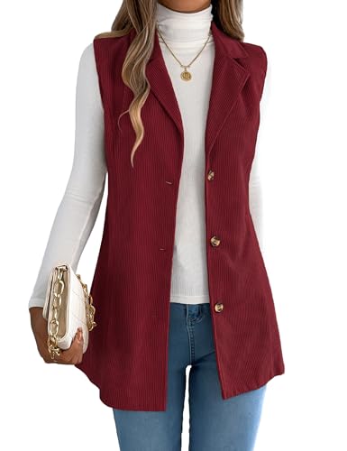 ZILIN Women's Corduroy Vest Button Down Sleeveless Shacket Shirt Jacket