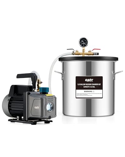5 Gallon Vacuum Chamber, Heavy Duty 5 Gallon Stainless Steel Vacuum Degassing Chamber Kit w/3 CFM Pump Hose