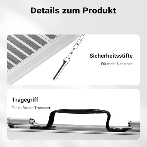 Wiltec Rollstuhlrampe faltbar 62 cm 270 kg, Mobile Auffahrschiene als Rollirampe, Aluminium Kofferrampe, Flachrampe klappbar