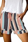 QUEEN PLUS Women's Modest Casual Shorts Vintage Inspired Pants Loose Elastic-Waisted Drawstring Shorts Retro Stripe M