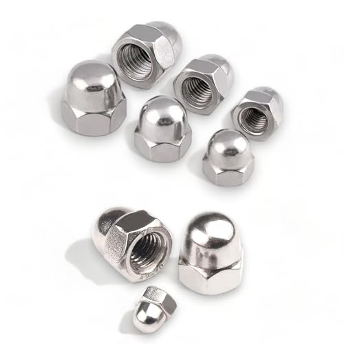 Silver Stainless Steel Dome Nuts (6 Pack) - M3 M4 M5 M6 M8 M10 Hex Acorn Head Nuts for Screws Bolts Fasteners, Rust-Resistant Hardware, Ideal for DIY Home Improvement Outdoor Projects (M10)