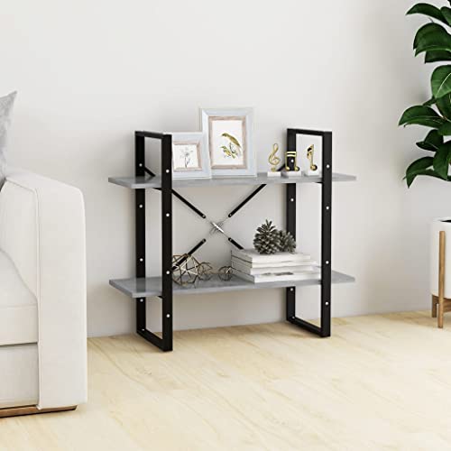 QZZCED Estantería de 2 compartimentos, color gris hormigón, estantería de oficina, versátil para libros para salón, 80 x 30 x 70 cm, material de madera