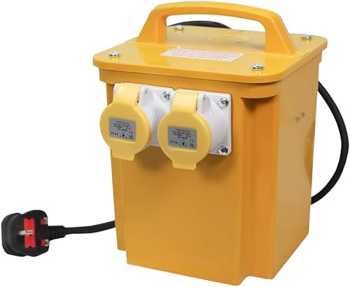 Faithfull Site Transformer - 3.3 kVA 110V 16A 240V Input Twin Outlet (2 socket) Heavy-Duty Waterproof IP44 Case with Thermal Overload Protection Power Supply for Industrial Tools