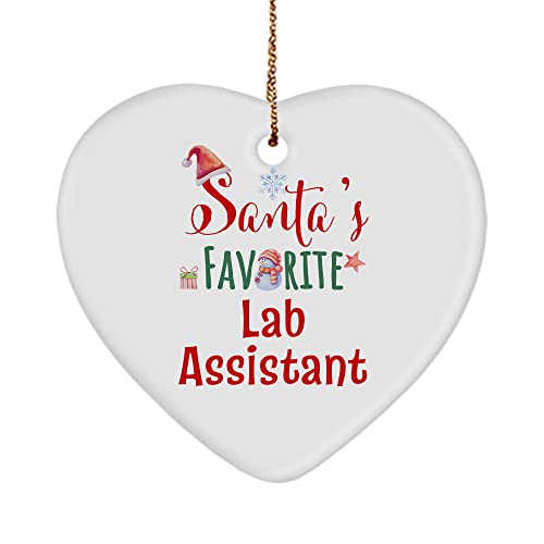 Santa's Favorite Lab Assistant Heart Ornament - Funny Gifts for Christmas Tree Birthday Xmas Party for Technician Laboratory Medical Tech Research Phlebotomist - Ceramic
