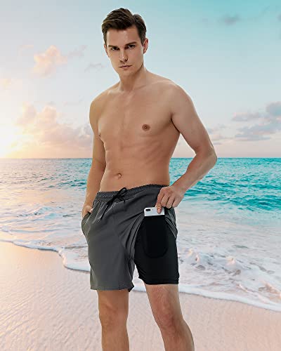 Oajuyjo Mens Swim Trunks Quick Dry Bathing Suits With Compression Liner Board Shorts Swimwear With Boxer Brief (Dark Grey, X-Large) #TOP4