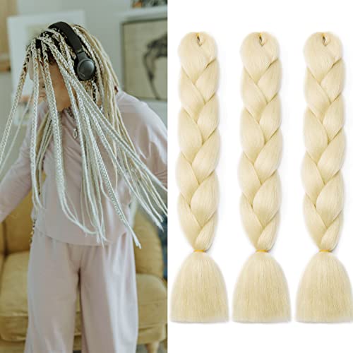 Gairyan 24" Jumbo Braids Extensions Kunsthaar zum Einflechten Haarverlängerungen 3 Bündel Braiding Hair Ombre Synthetik Haar Zöpfe Flechten Extensions Box Braid Crochet Twists 300g (Gebleichtes Blond) Cover