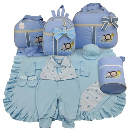 KIT BOLSA MATERNIDADE 5 PEÇAS SAFARI BABY + SAIDA MATERNIDADE MENINO. (Azul)