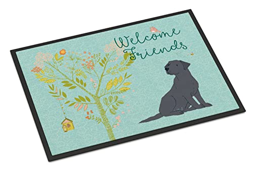 Caroline's Treasures BB7595JMAT Welcome Friends Black Labrador Retriever Doormat 24x36 Front Door Mat Indoor Outdoor Rugs for Entryway, Non Slip Washable Low Pile, 24H X 36W