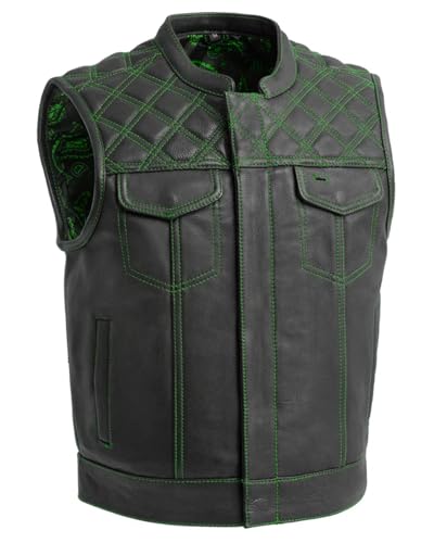 First Mfg Co Upside Leather Motorcycle Vest for Men Riding Club Biker Men Vest w/Concealed Carry Pocket, Snap, Zip Closure