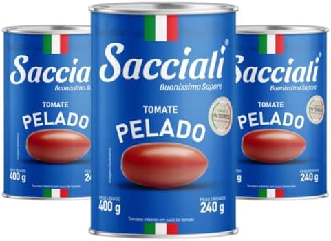 Tomate Pelado Inteiro Sacciali Kit com 3 Latas de 400g – Sabor Na...