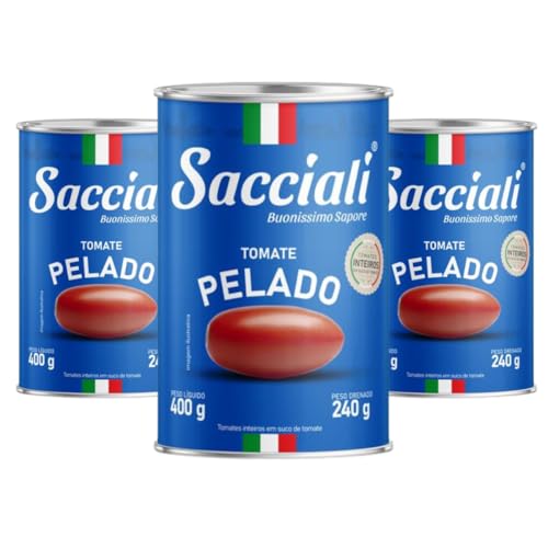 Tomate Pelado Inteiro Sacciali Kit com 3 Latas de 400g – Sabor Natural e Qualidade Italiana