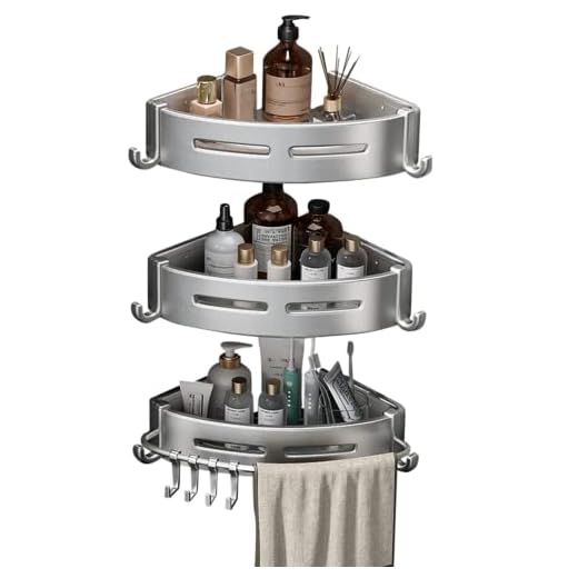 3 Estanteria Esquinera Ducha Sin Taladro - Estantes Antioxido Color Plata - Organizador Para Baño - Rinconera Baño 2 Formas De Instalacion - Diseño Elegante Para Tu Ducha Baño Cocina.