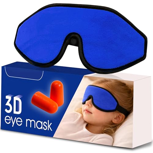ASTRA VENA 3D Sleep Mask for Kids Light Block Sleeping Blindfold Memory Foam Contoured Eye Mask for Sleep Adjustable Strap Eye Cover and Travel Sleep Mask for Boys Girls Dark Blue