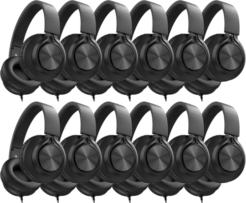 Image of AILIHEN Kids School Headphones Bulk 12 Pack with Mic for K-12 Student