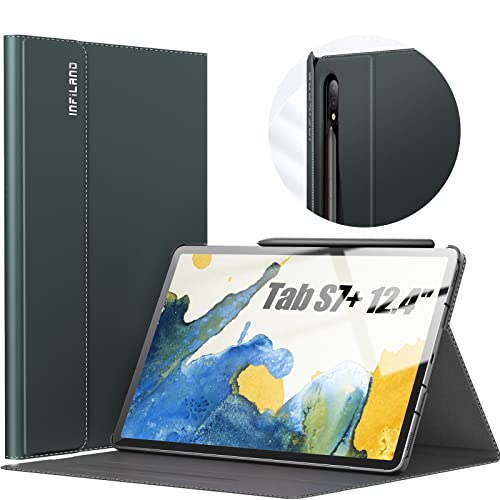Image of INFILAND Galaxy Tab S7+ / S7 Plus Case, Multiple Angle Stand Cover Compatible with Samsung Galaxy Tab S7+ / S7 Plus 12.4-inch SM-T970 /T975 /T976 2020 Release Tablet [Auto Wake /Sleep], Midnight Green