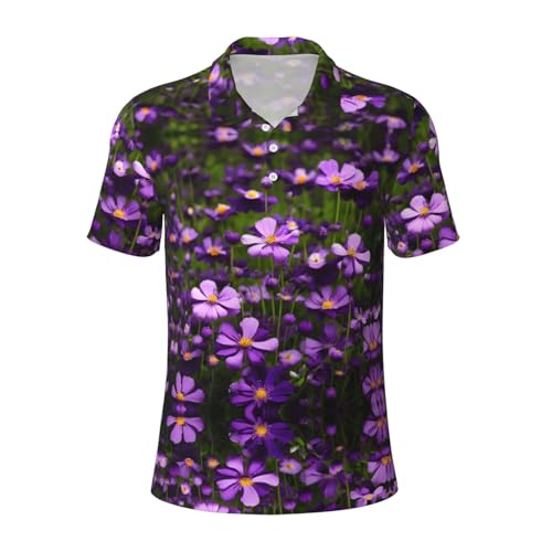 Polo imprimé fleurs violettes pour hommes idéal pour le golf et les loisirs