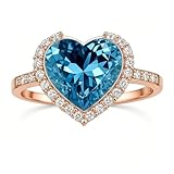 Tolldek Alianzas de oro blanco de 9 K/14 K/18 K, corazón con topacio azul de oro real, anillos de amistad con diamante Au 375/585/750, oro blanco, talla 47-65, Oro rosa de 14 quilates, Topacio