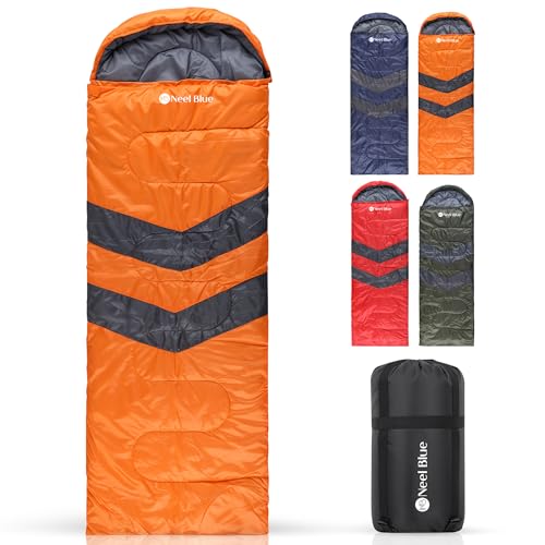 Trimming Shop 4-Jahreszeiten-wasserdichter Schlafsack für 1,8 m Erwachsene – doppelseitiger Reißverschluss, leichter Rucksackschlafsack – für Camping, Wandern, Outdoor, Reisen, Jagd – Orange