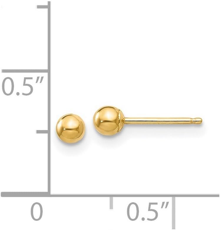 14k Yellow Gold Hollow Polished 3mm ball Mini Post Earrings 3x3mm Ball Earring for Women