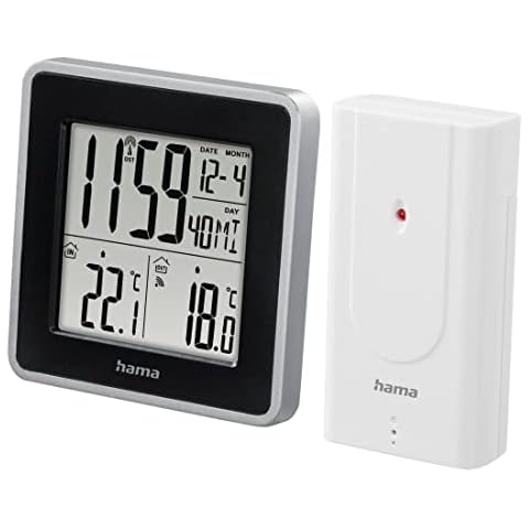 Hama Digitales Thermometer mit Uhr schwarz/silber Cover