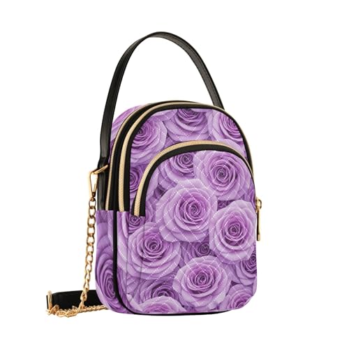 Vivid Flowers Purple Floral Shoulder Purse for Women Printed Chain Strap Cell Phone Purse Quilted Zipper Crossbody Bowler Bag2