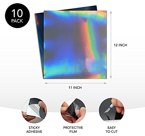 Black Holographic Vinyl Permanent For Cricut, 651, Oracle [10Pk, 12 X 11 Inch] Metallic Opal Vinyl Holographic Adhesive Sheets For Crafts [5 X Dark Grey, 5 X Black] Foil Iridescent Vinyl Paper #TOP6